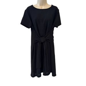 PrettyGarden Black Silky Short Sleeve Lined Dress with‎ Middle Tie Medium NWT